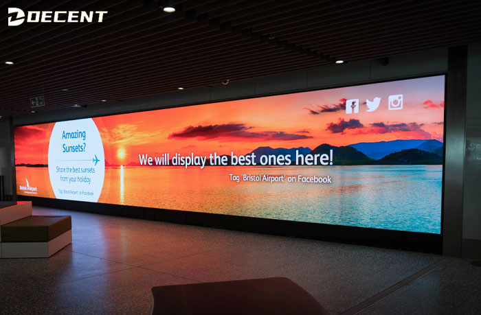 The indoor LED screens at Bristol Airport enhance the passenger experience